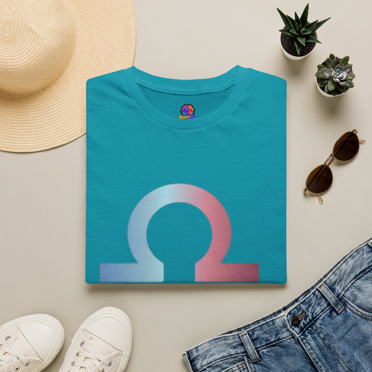 Libra Zodiac Omega Symbol T‑Shirt — Pastel Gradient Drip Graphic Shirt