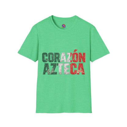 Mexico Corazón Azteca T-Shirt — Mexican Pride Flag Text Tee