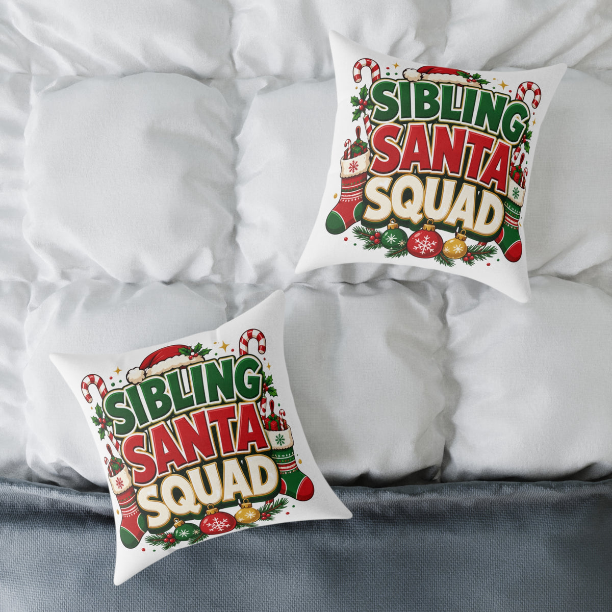 Christmas Sibling Santa Squad Pillow — Christmas Holiday Throw Pillow