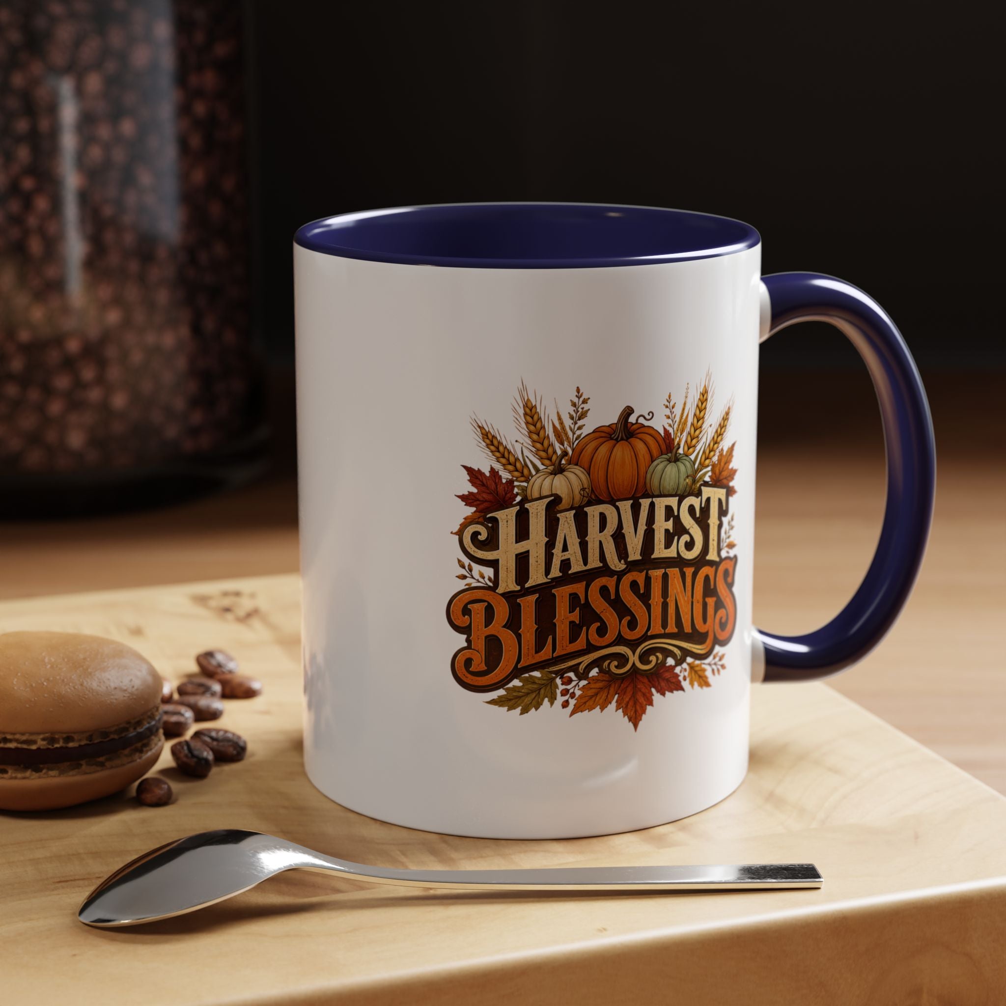 Thanksgiving Mug Harvest Blessings Coffee Mug — Fall Pumpkin & Wheat Thanksgiving Mug
