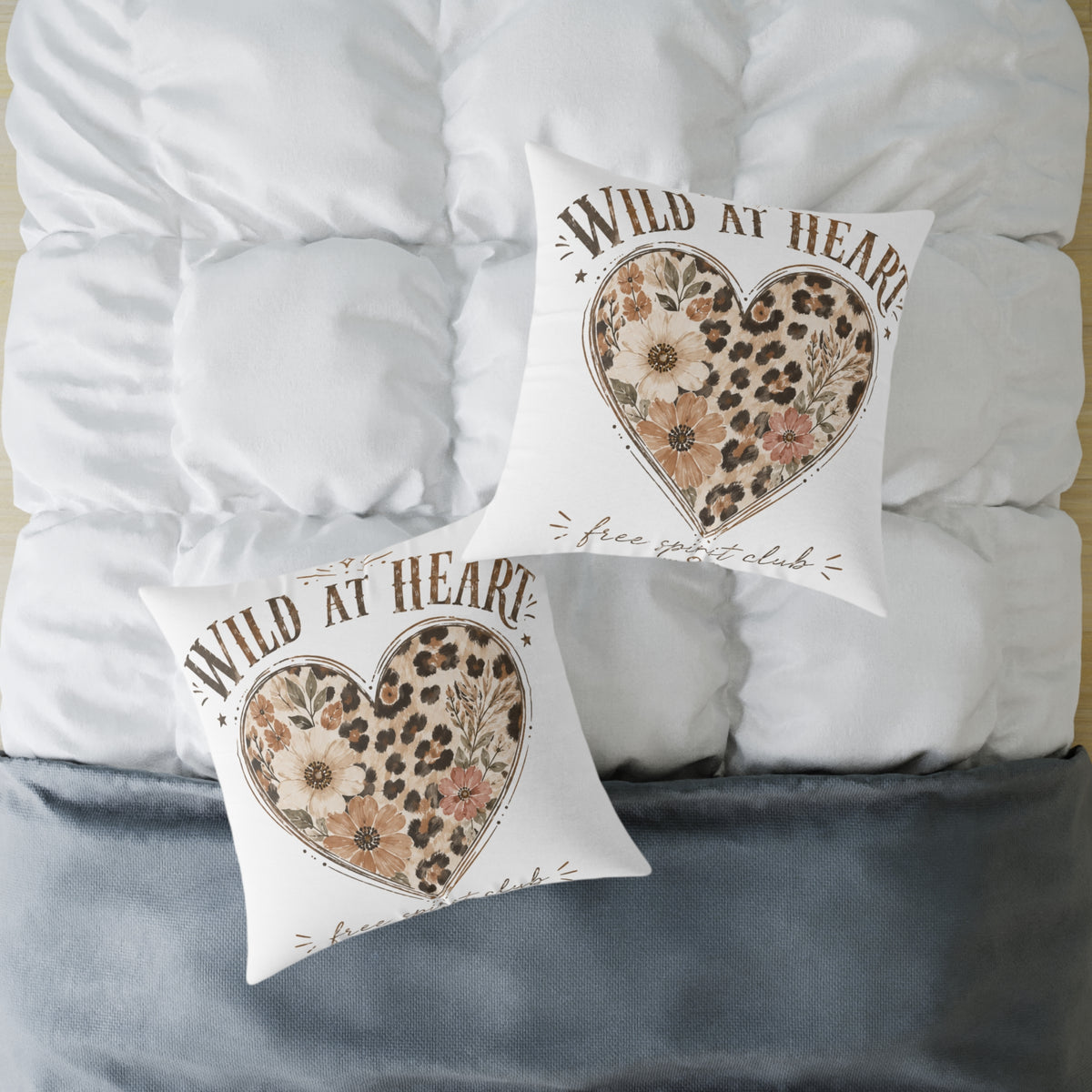 Wild at Heart Floral Leopard Heart Pillow  Milo Bailey Dog Dad Mom- Decorative Square Throw Pillow