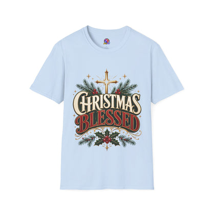 Christmas Blessed T-Shirt — Faith-Based Holiday Tee with Cross & Pine Design