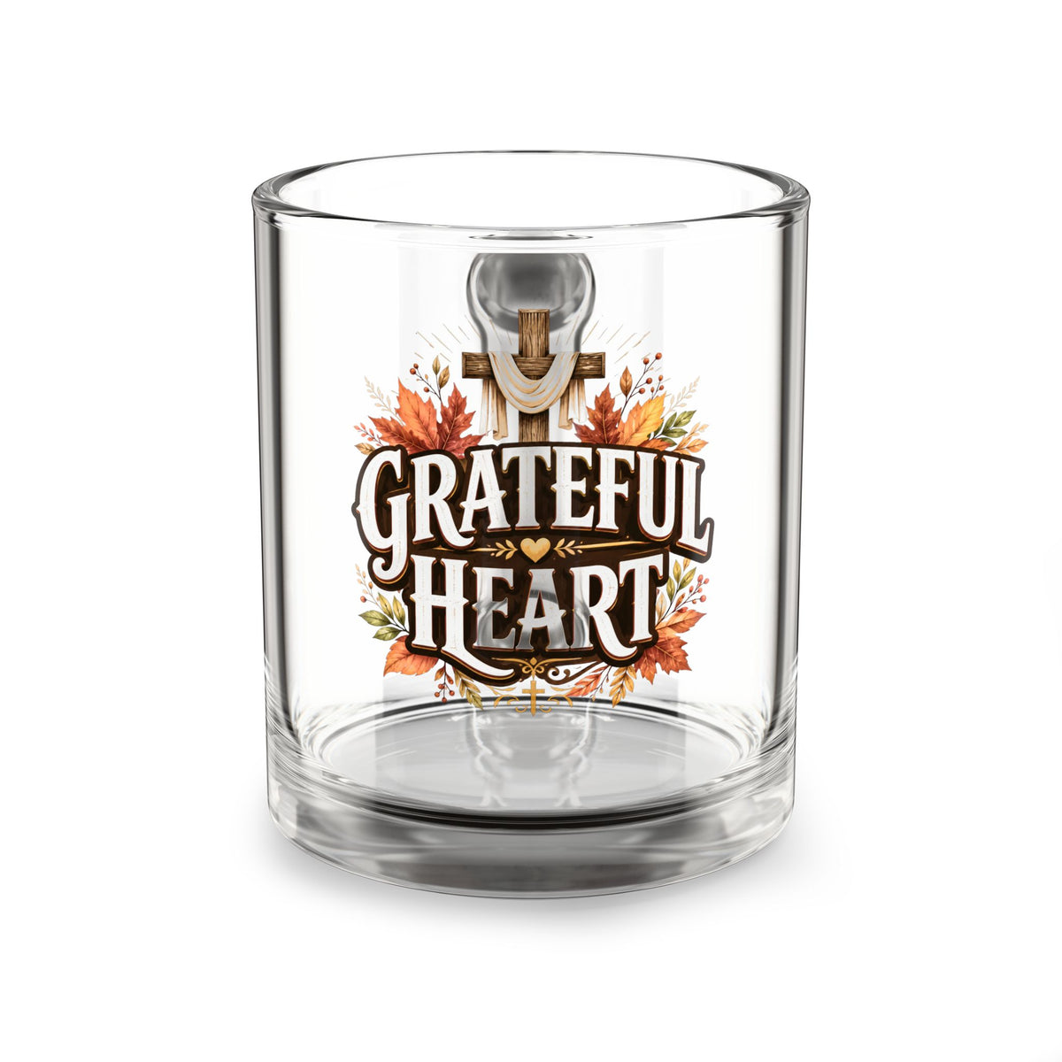 Grateful Heart Glass Mug — 10oz Thanksgiving Autumn Coffee Cup