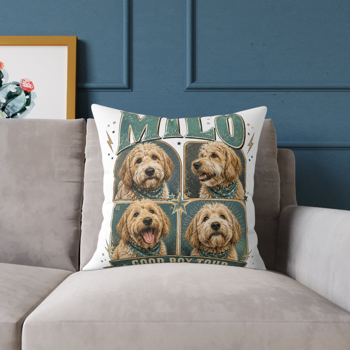 Personalized Dog Photo Pillow  Milo Bailey Dog Dad Mom— "MILO" Collage Square Pet Throw Pillow
