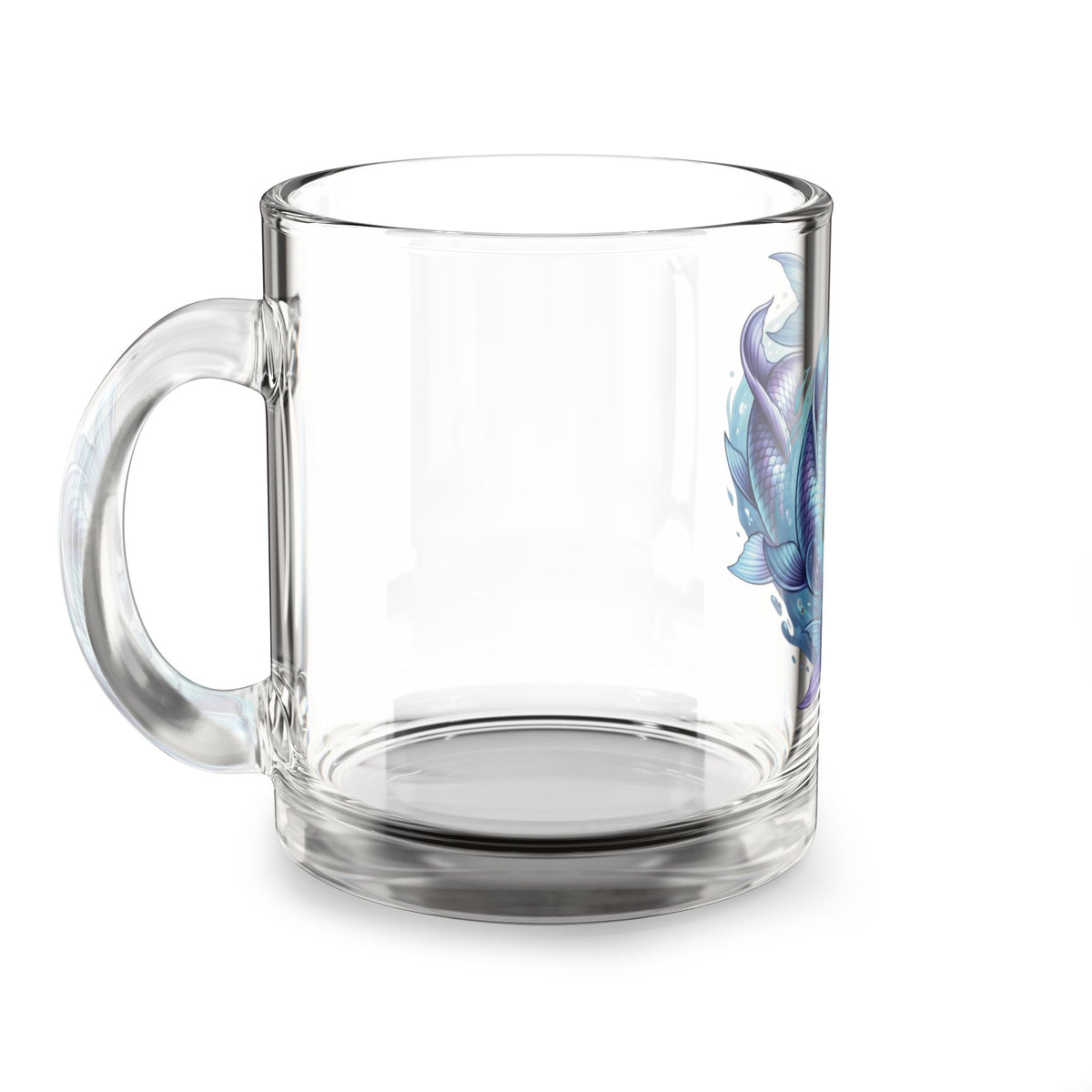 Pisces Koi Fish 10oz Glass Mug — Blue Aquatic Ceramic-Inspired Tea & Coffee Cup