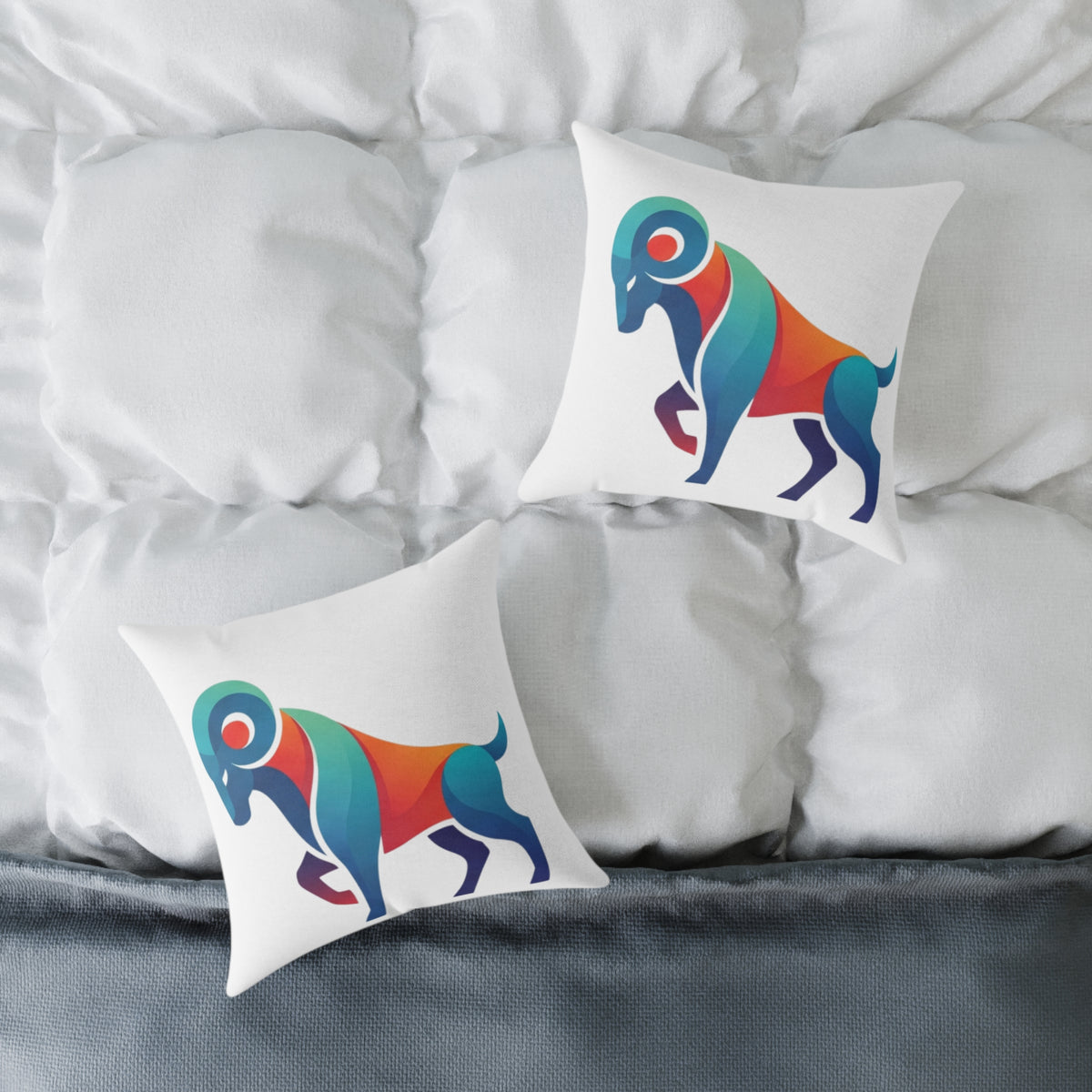 Aries Zodiac Ram Throw Pillow - Colorful Geometric Ram Accent Cushion for Living Room & Nursery