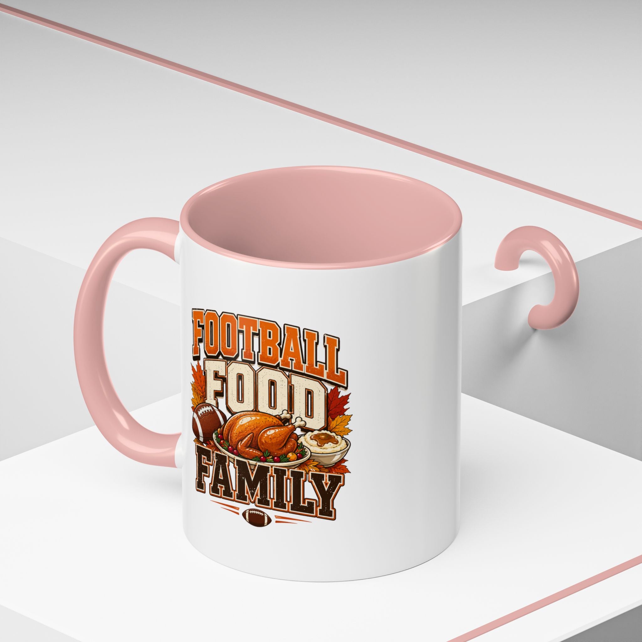 Thanksgiving Mug Football, Food & Family Coffee Mug — Thanksgiving Game Day Accent Mug