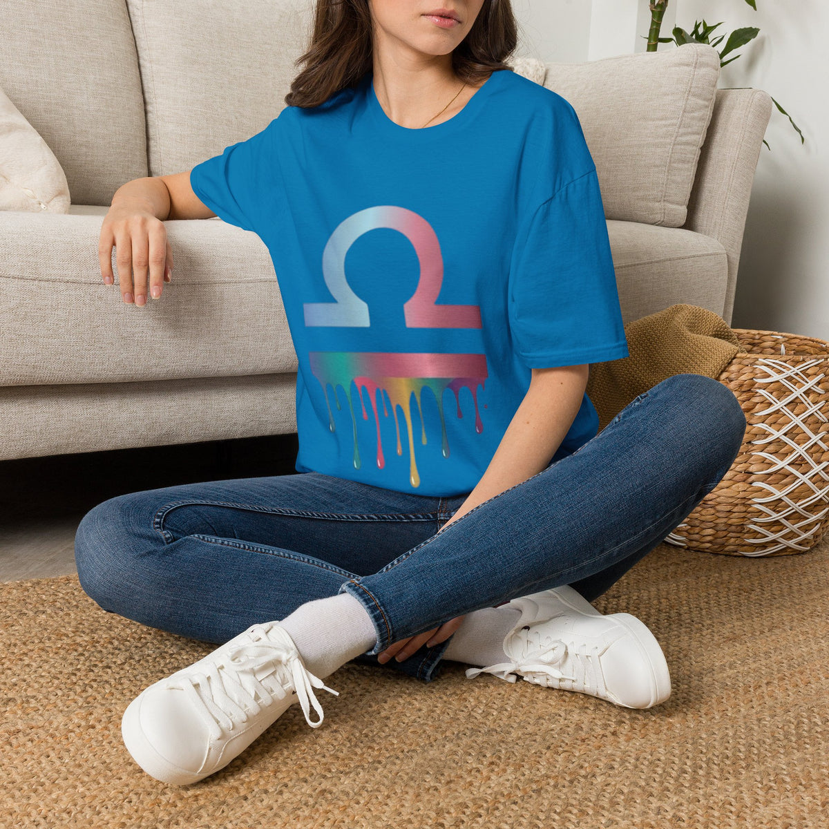 Libra Zodiac Omega Symbol T‑Shirt — Pastel Gradient Drip Graphic Shirt