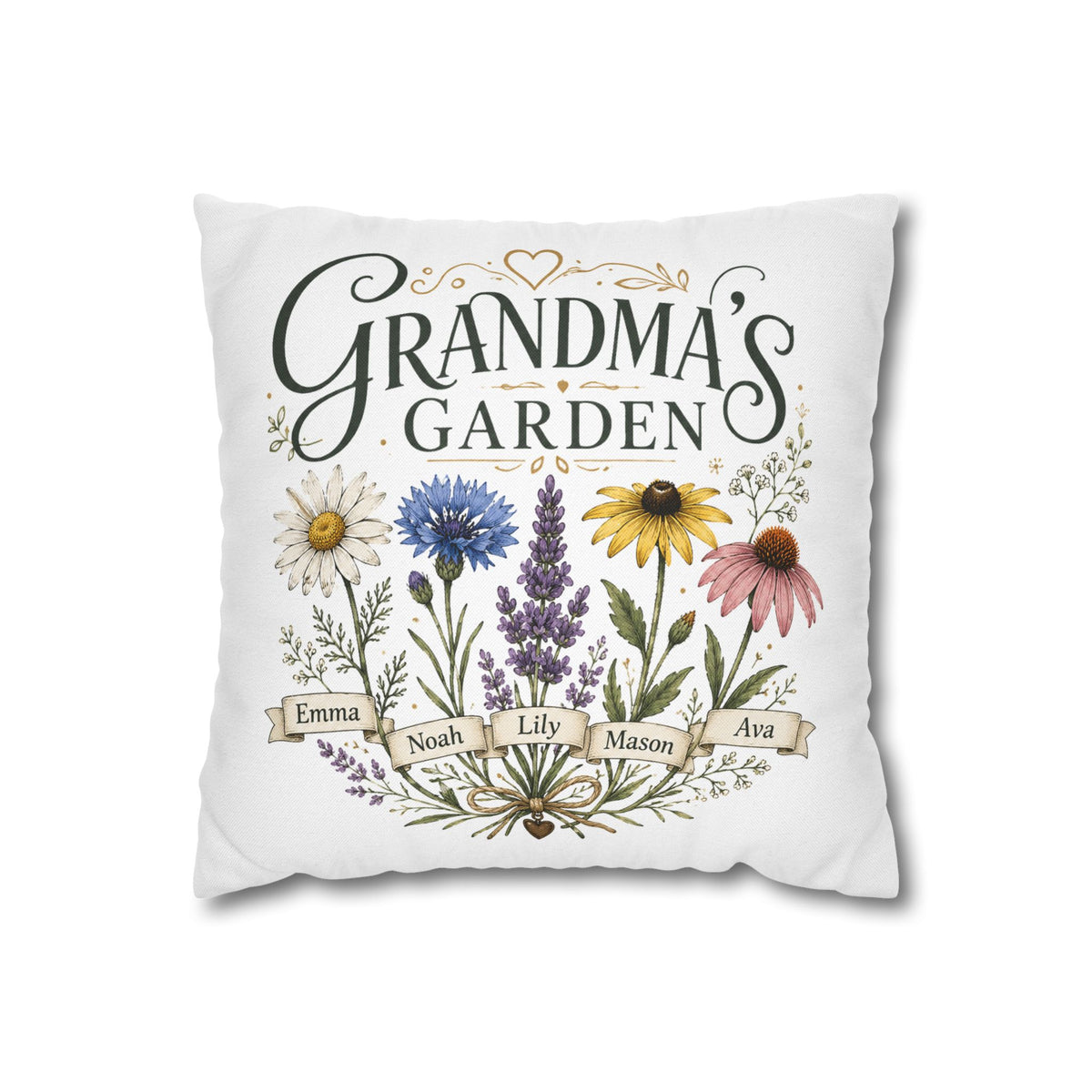 Grandma’s Garden Floral Pillowcase Milo Bailey Dog Dad Mom — Personalized Names Decorative Throw Pillow
