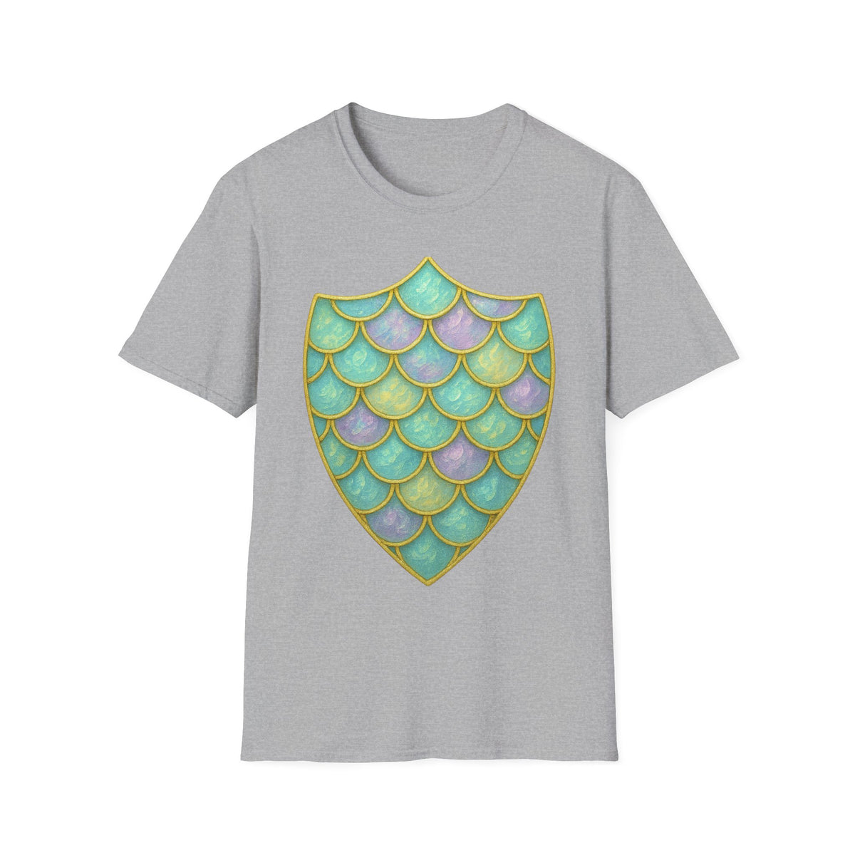Mermaid Scale Shield T-Shirt — Iridescent Aquamarine Graphic Tee - Trending Now - September 2026