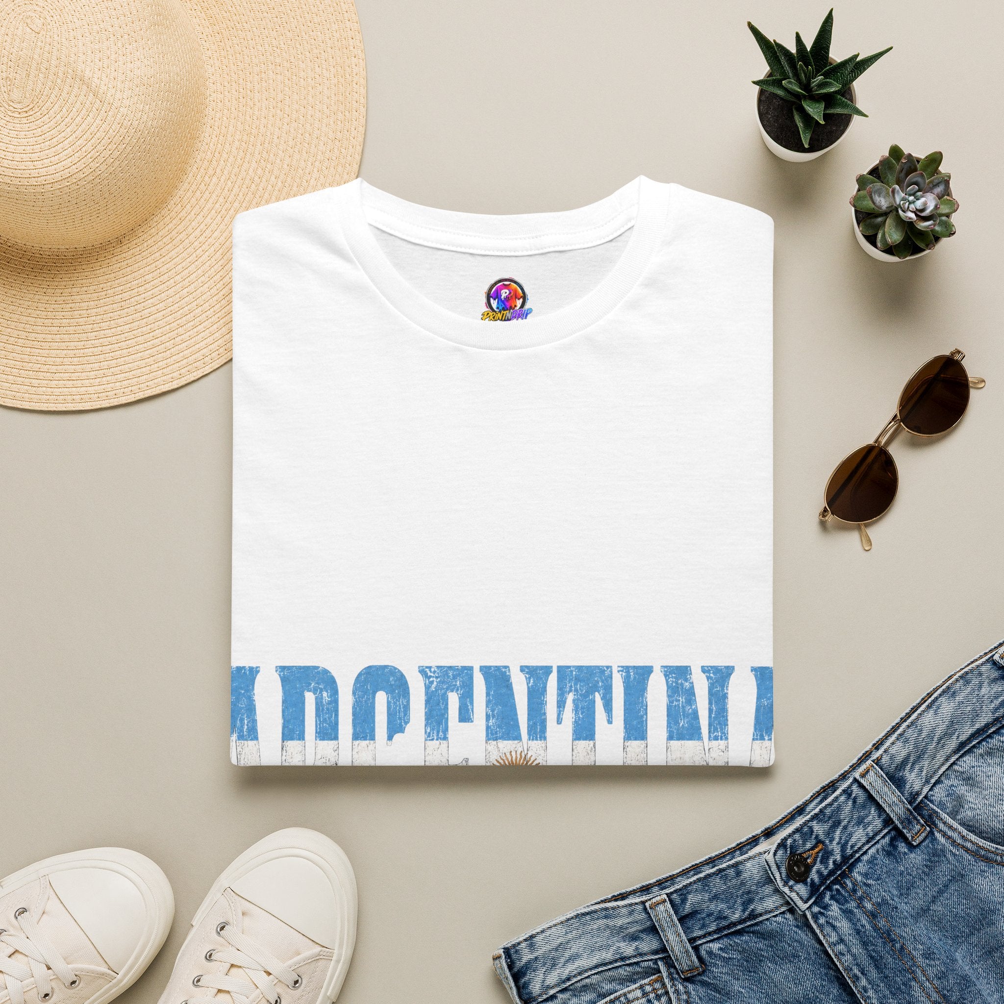 Argentina Beach Vibes T-Shirt — Distressed Blue "ARGENTINA" Graphic