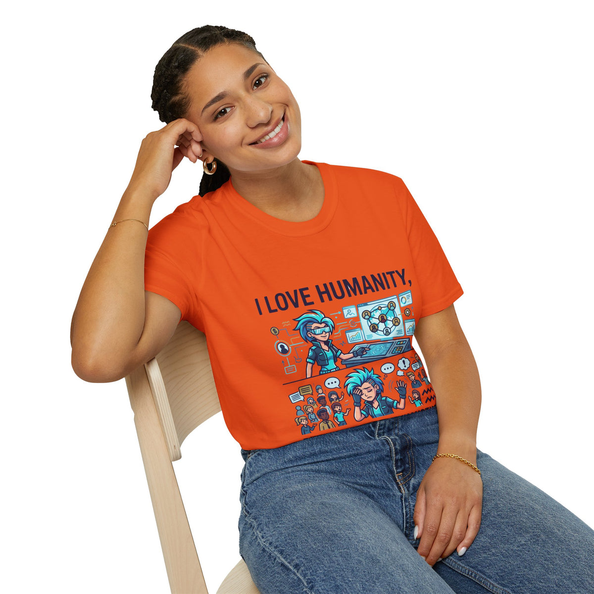 I Love Humanity, But Humans Are Exhausting - Funny Sci‑Fi T‑Shirt