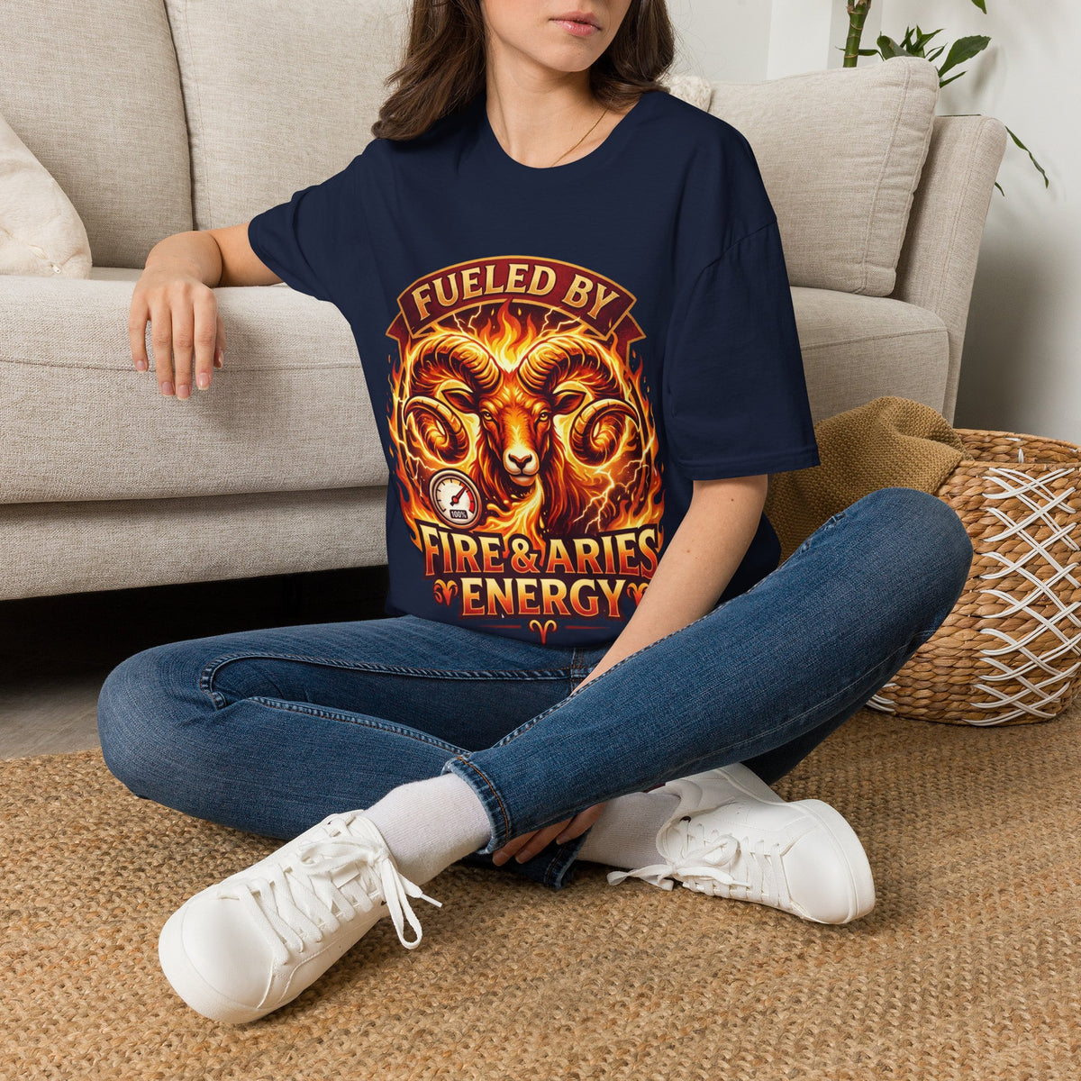 Aries Zodiac Fueled By Fire & Aries Energy T-Shirt — Zodiac Ram Graphic Tee
