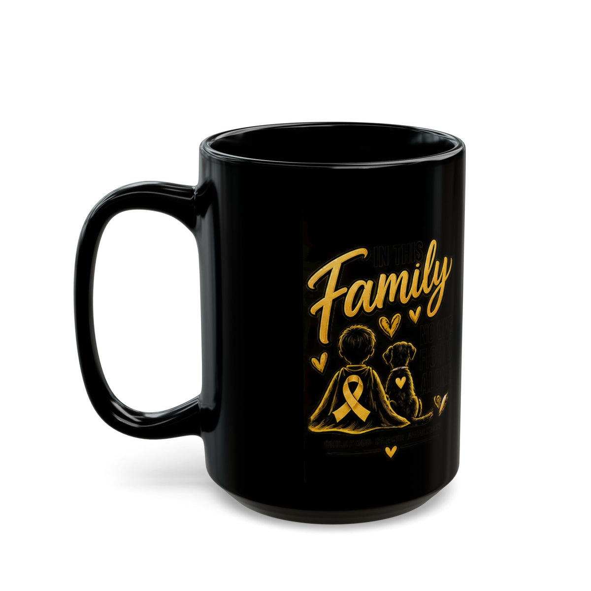 Childhood Cancer Family Ribbon Awareness Black Mug - Support & Love 11oz/15oz