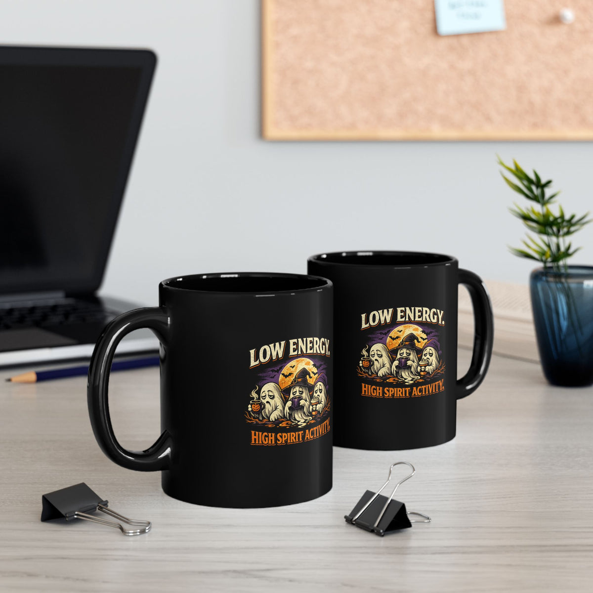 Halloween Low Energy, High Spirit Activity Black Mug — Halloween Ghosts Coffee Cup