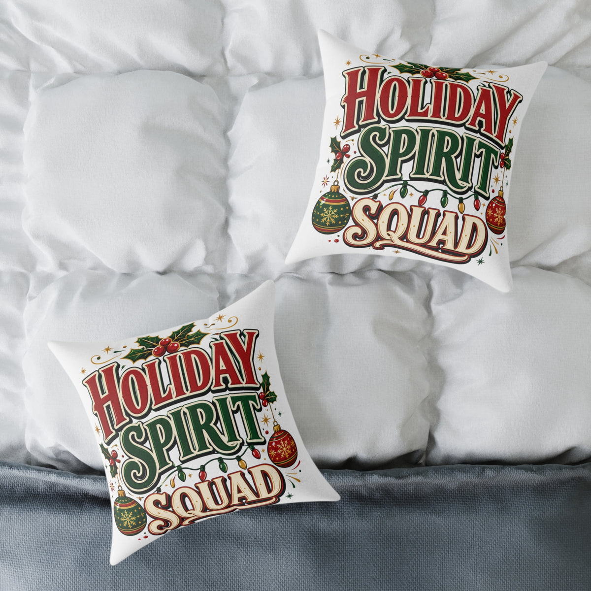 Christmas Holiday Spirit Squad Pillow – Festive Christmas Decorative Throw Cushion