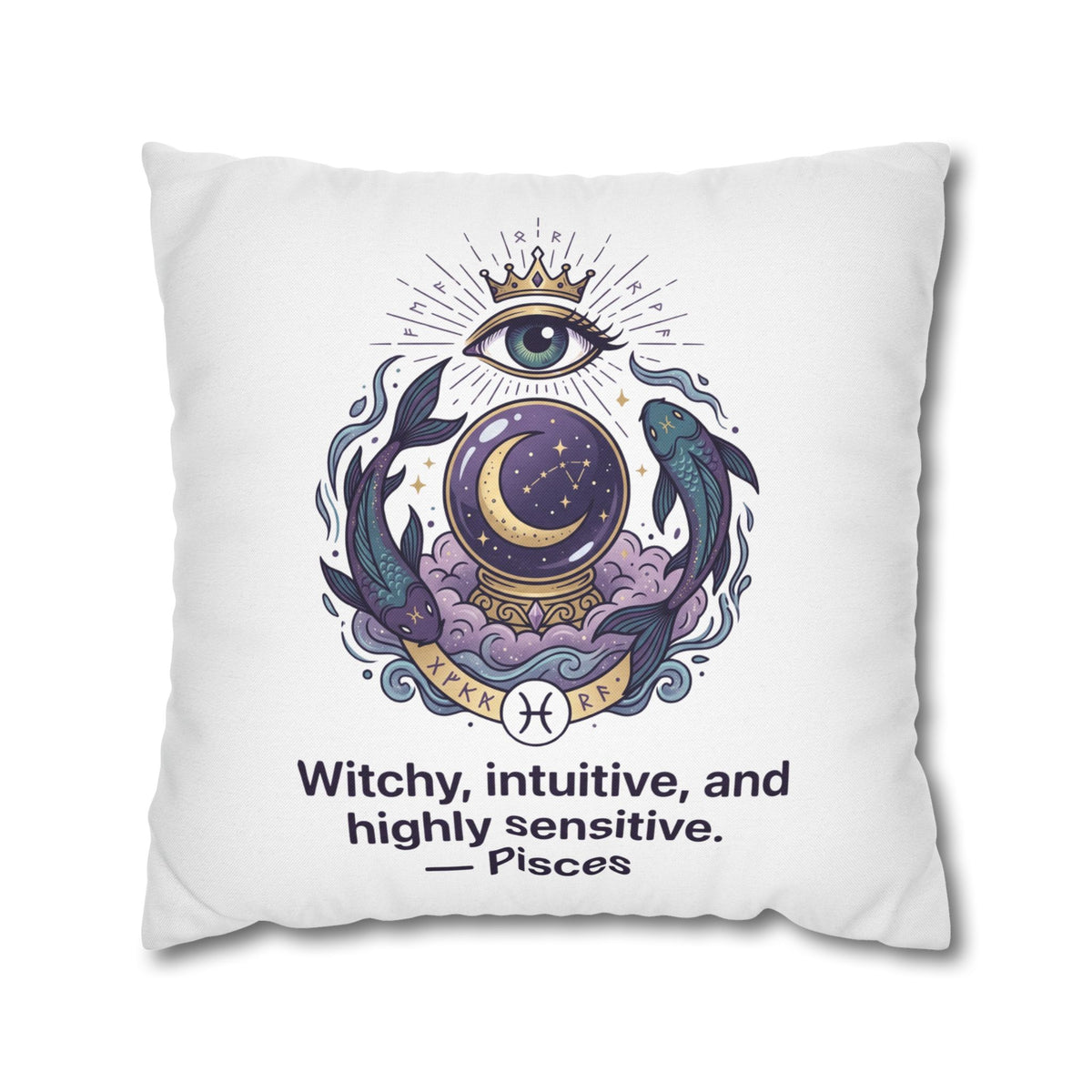 Pisces Astrology Pillowcase — "Witchy, Intuitive, and Highly Sensitive" Decorative Throw Pillow