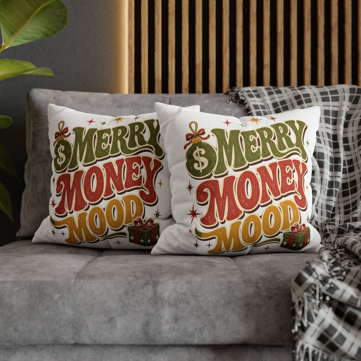 Merry Money Mood Pillowcase Modern Day Christmas — Festive Holiday Decorative Throw Pillow Cover