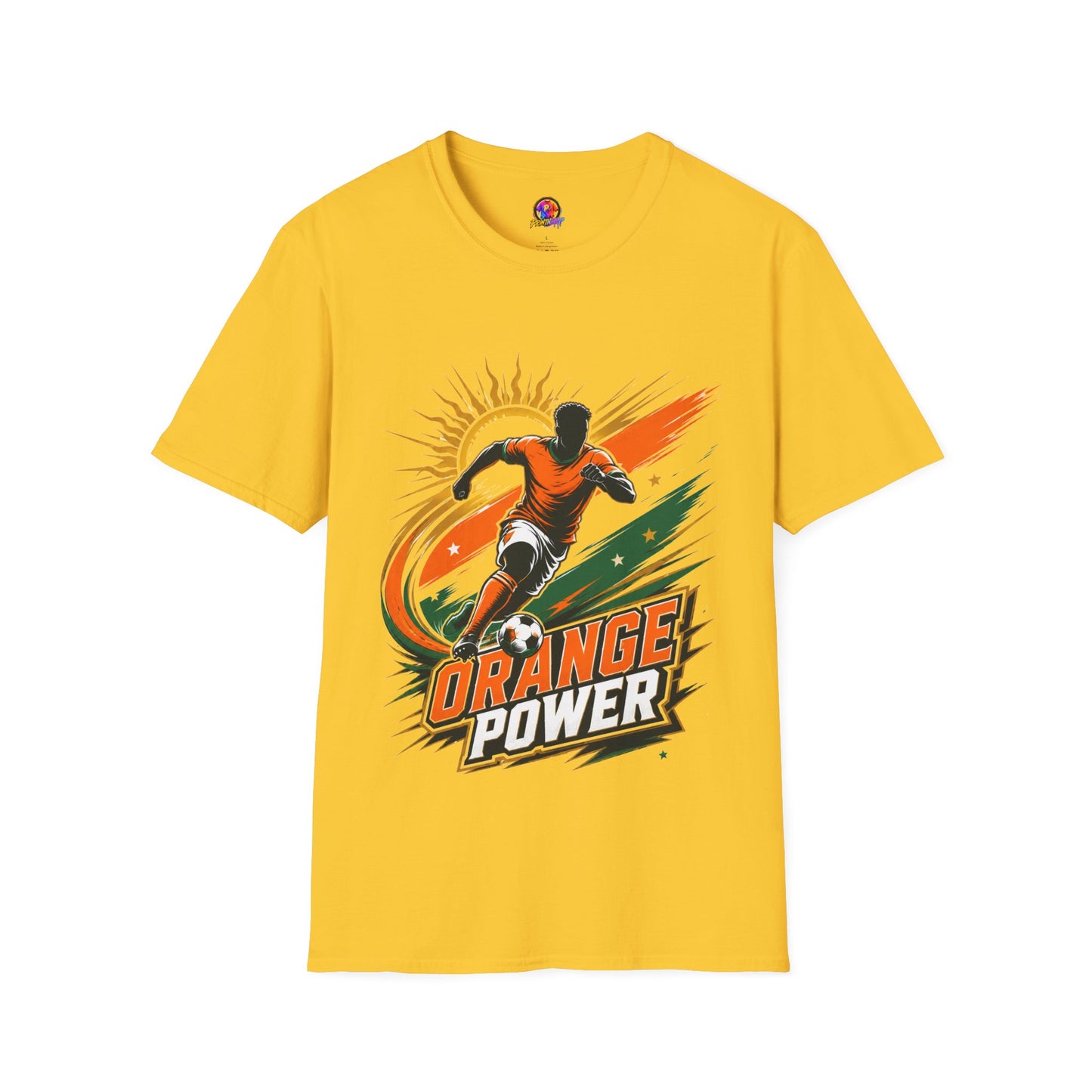 Côte d'Ivoire Orange Power Soccer T-Shirt — Dynamic Player Graphic Tee