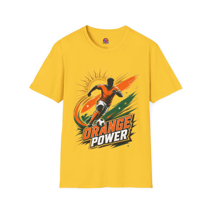 Côte d'Ivoire Orange Power Soccer T-Shirt — Dynamic Player Graphic Tee