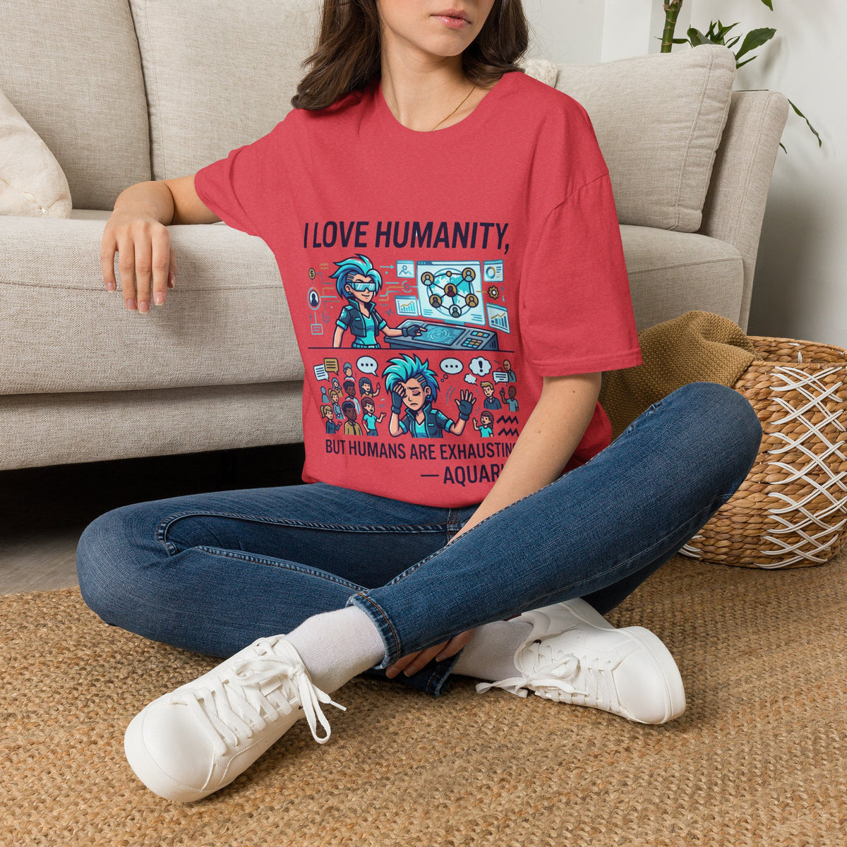 I Love Humanity, But Humans Are Exhausting - Funny Sci‑Fi T‑Shirt