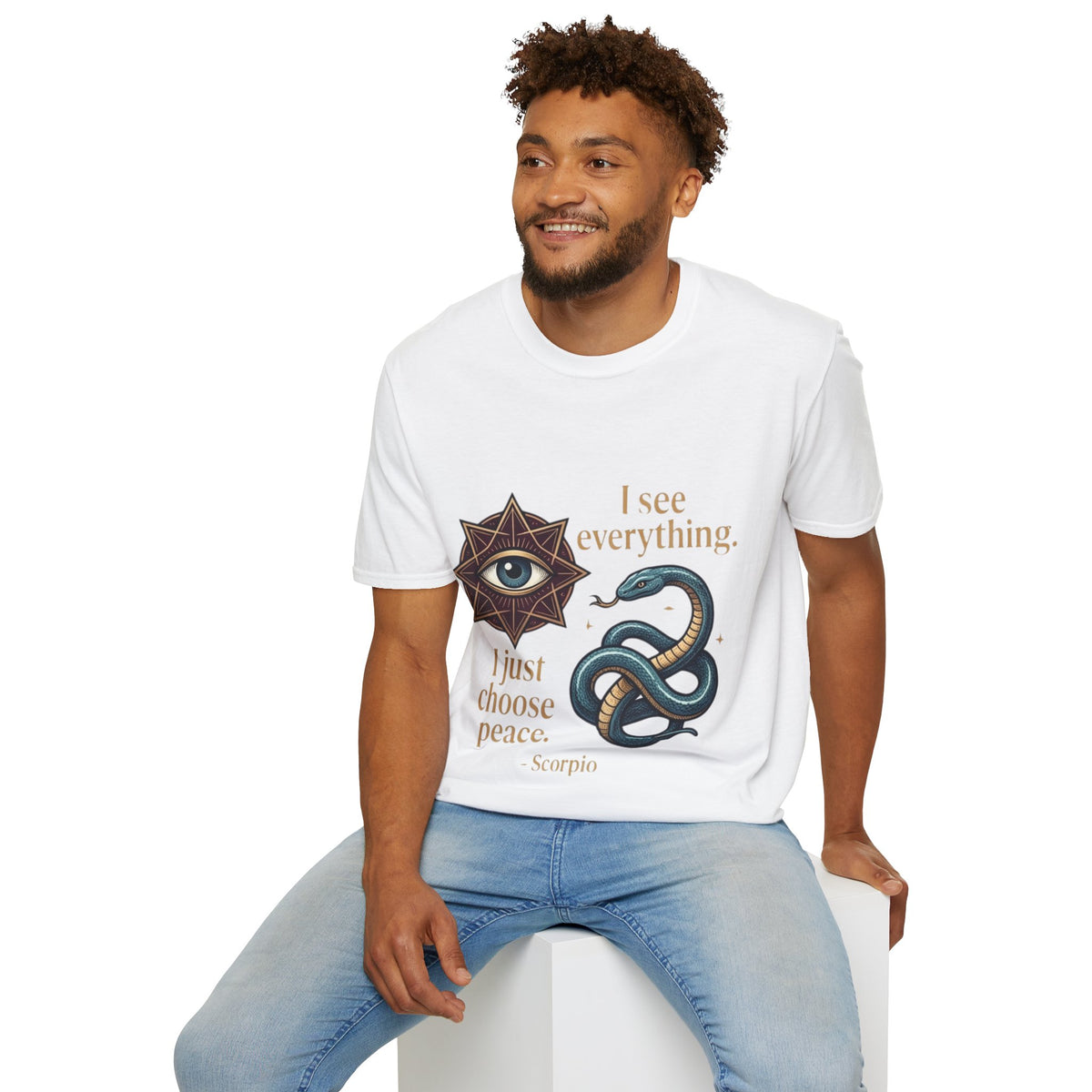 Scorpio “I See Everything” Zodiac T‑Shirt — Astrological Snake & All‑Seeing Eye Design