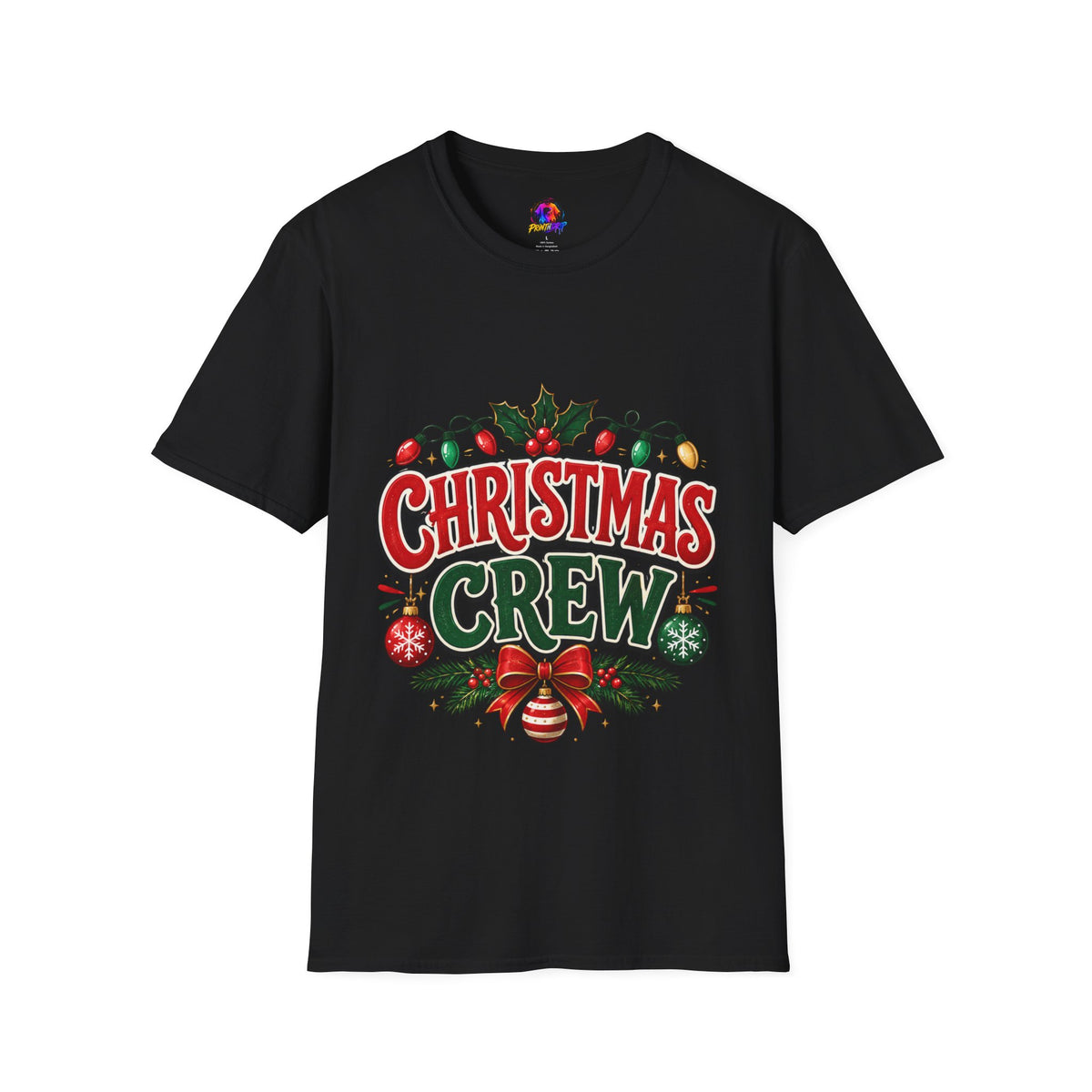 Christmas Crew T-Shirt — Festive Holiday Graphic Tee with Lights & Holly