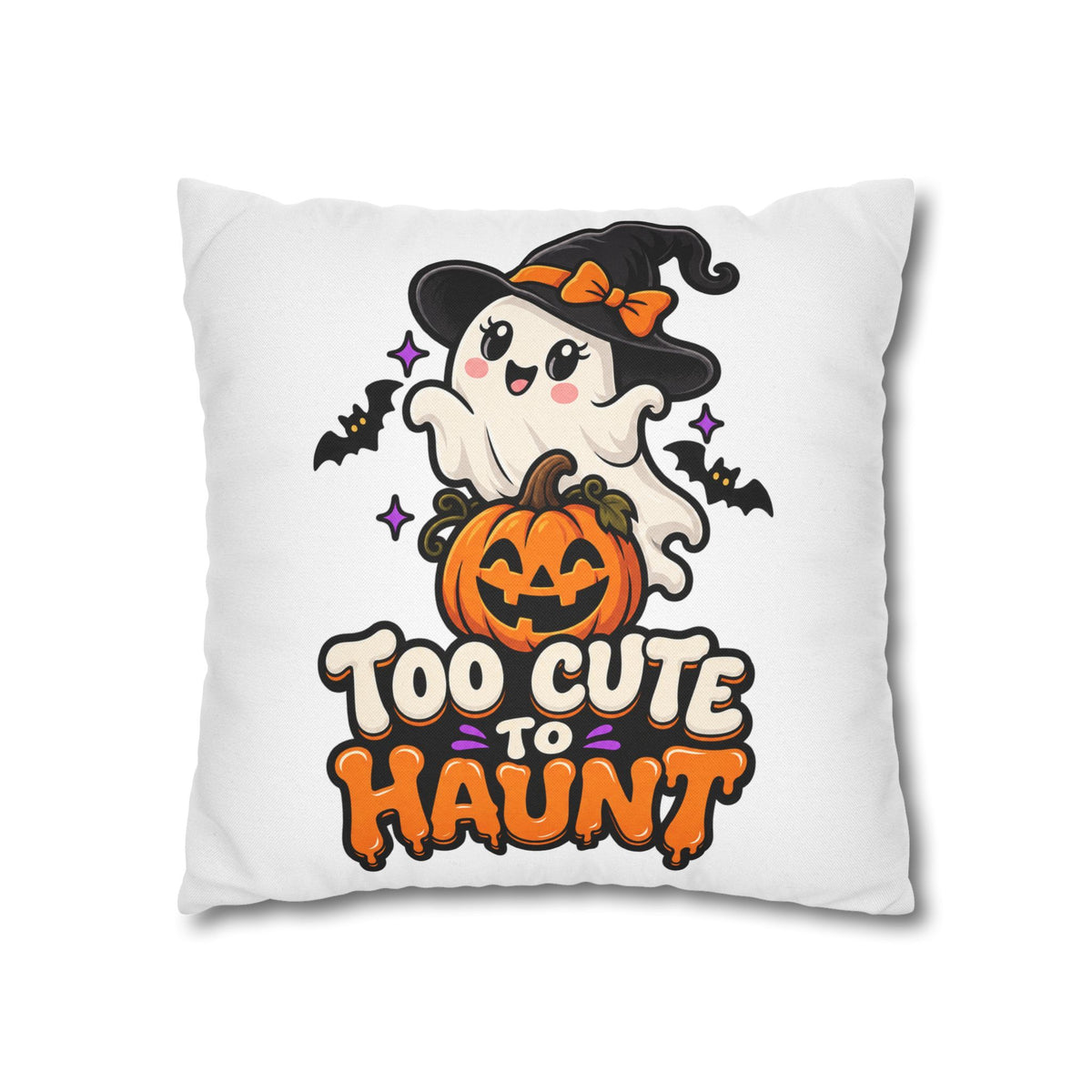 Halloween Pillowcase — "Too Cute to Haunt" Ghost Pumpkin Decorative Pillow Cover