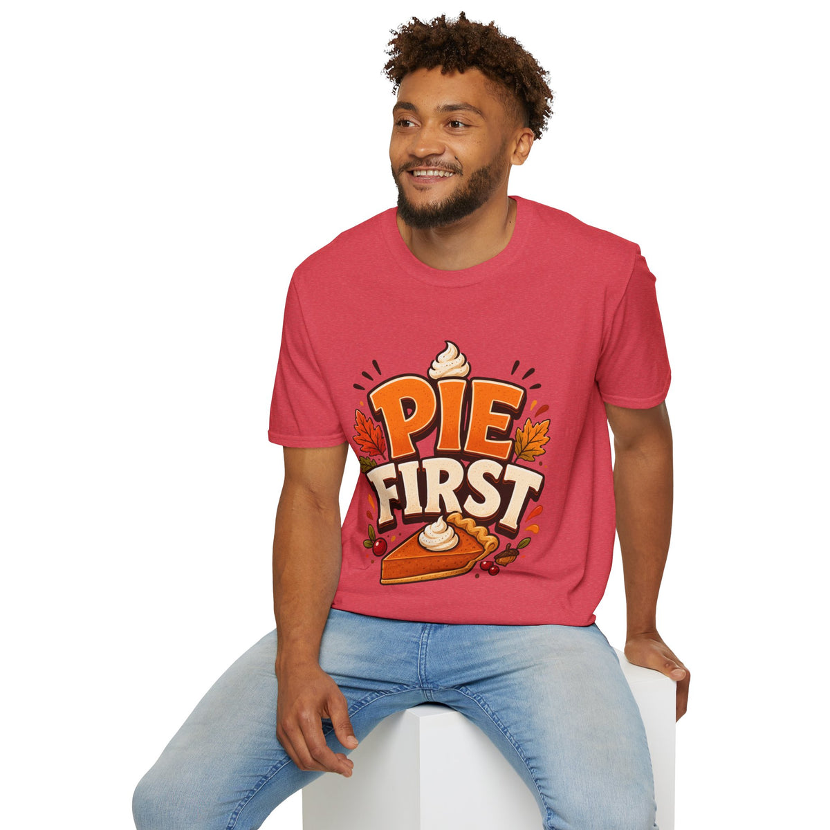 Thanksgiving T-Shirt Pie First T-Shirt — Funny Thanksgiving Pumpkin Pie Graphic Tee