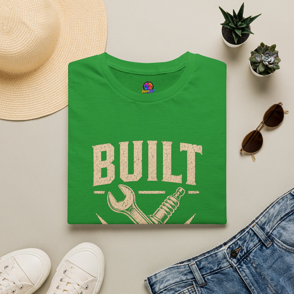 Built Not Bought T-Shirt — Vintage Mechanic DIY Garage Tee