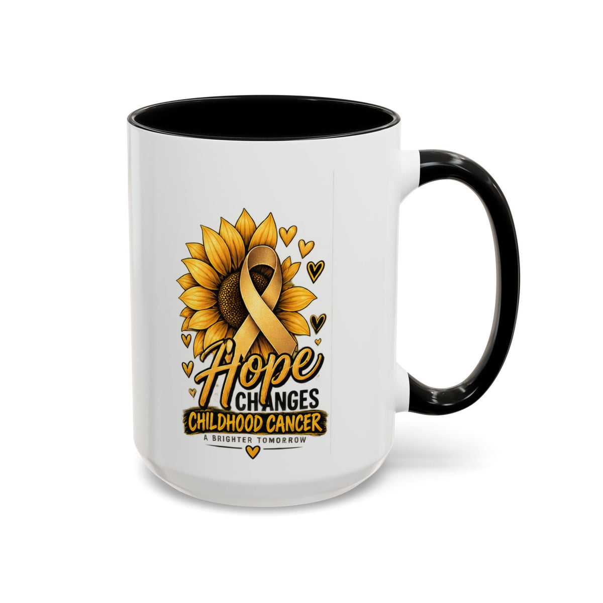 Hope Changes Childhood Cancer Mug – Gold Ribbon Sunflower Accent Coffee Cup (11/15oz)