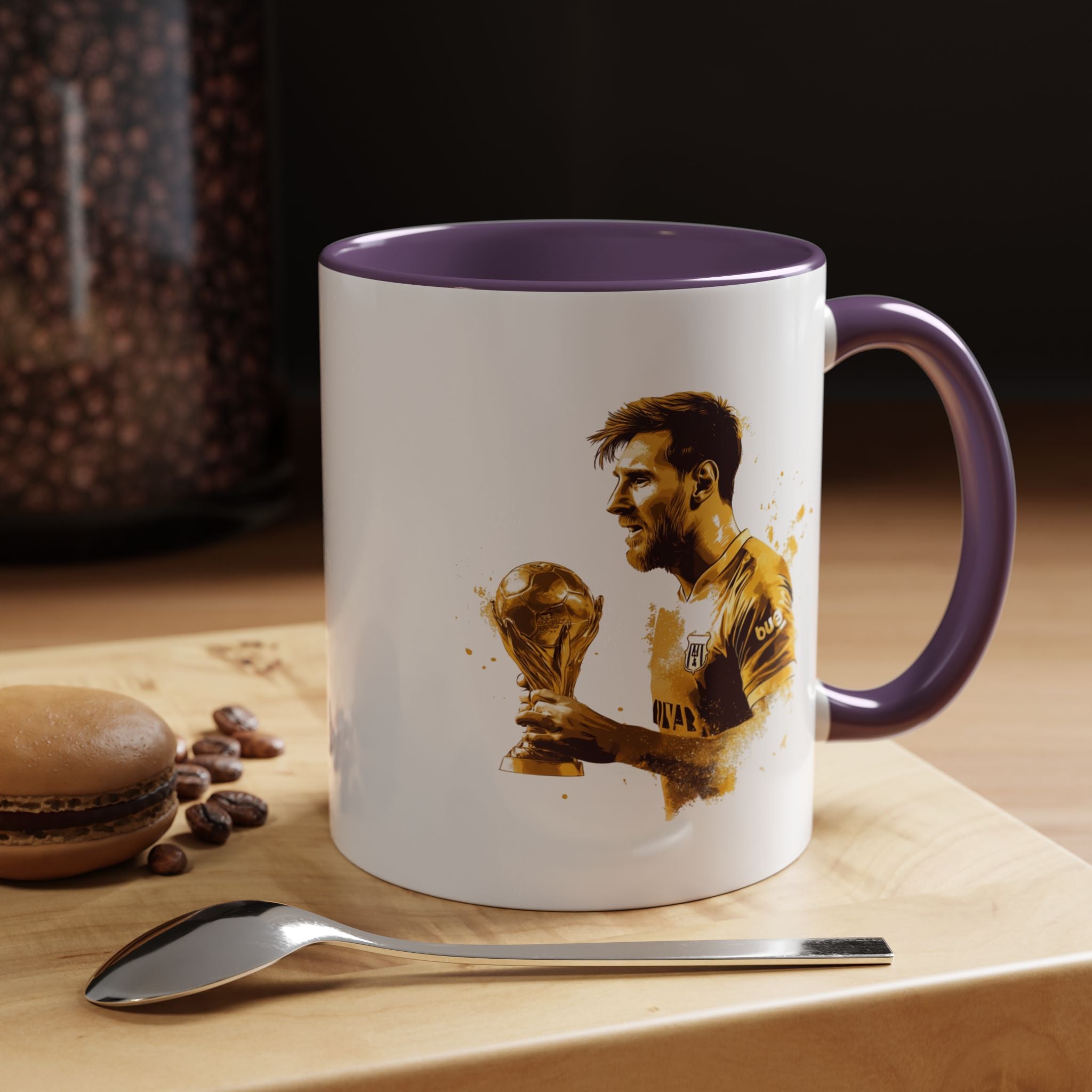 Soccer Legend Coffee Mug — Player Holding Trophy Accent Mug