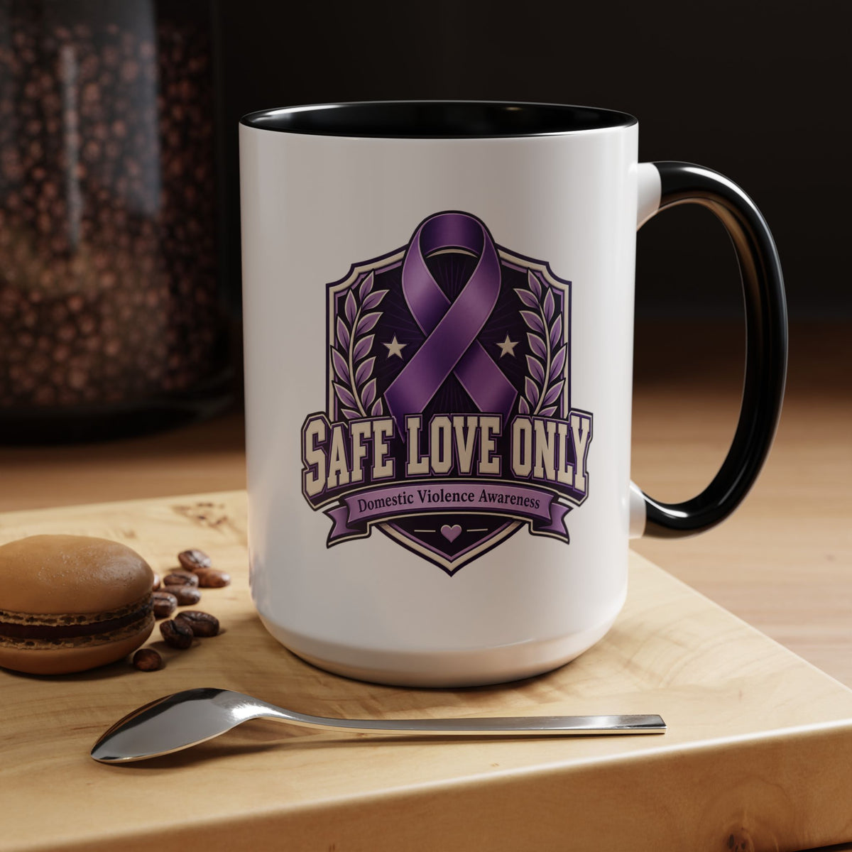 Coffee Mug — "Safe Love Only" Domestic Violence Awareness (Purple Ribbon)