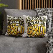 Courage Wears Gold Pillowcase – Childhood Cancer Awareness Cushion Cover