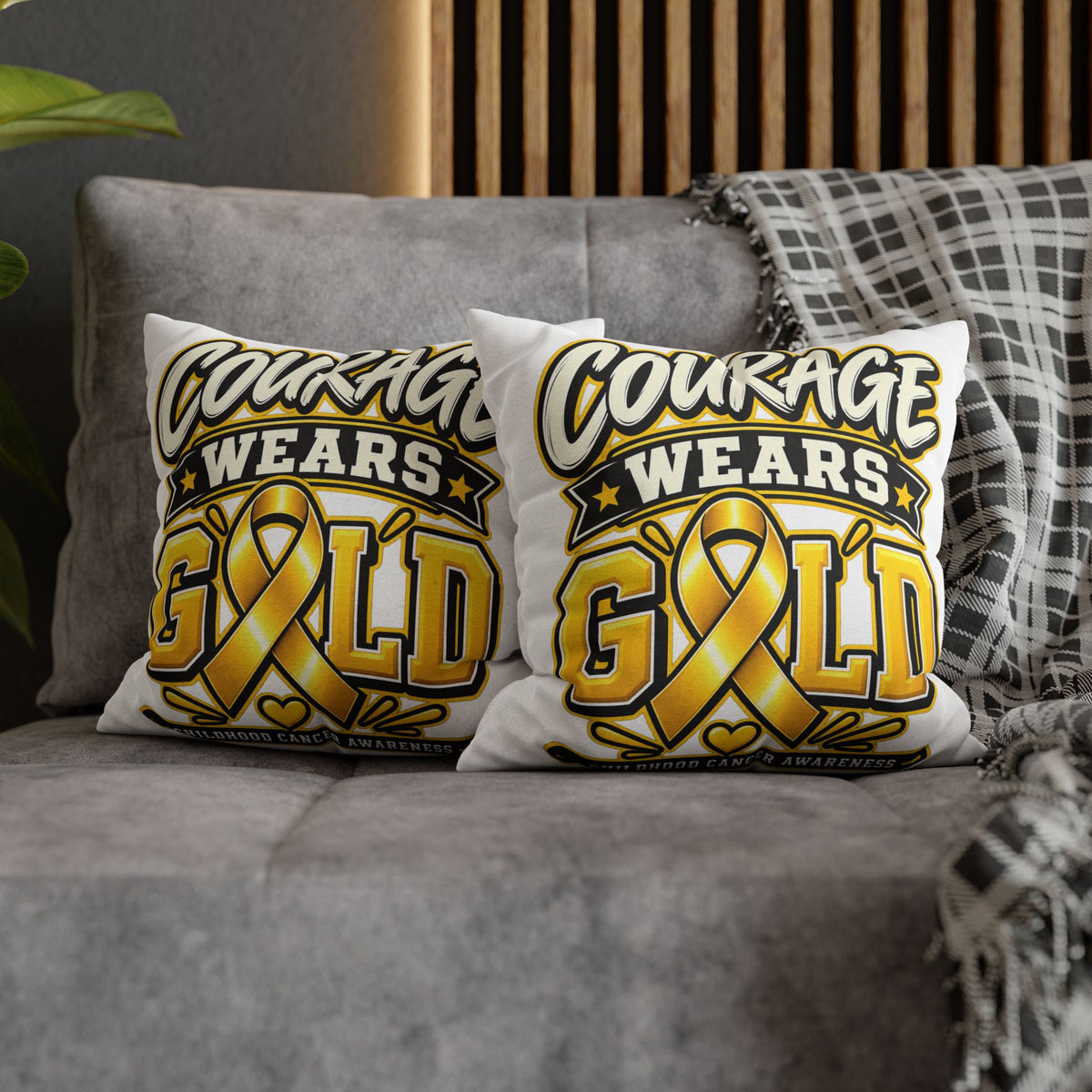 Courage Wears Gold Pillowcase – Childhood Cancer Awareness Cushion Cover