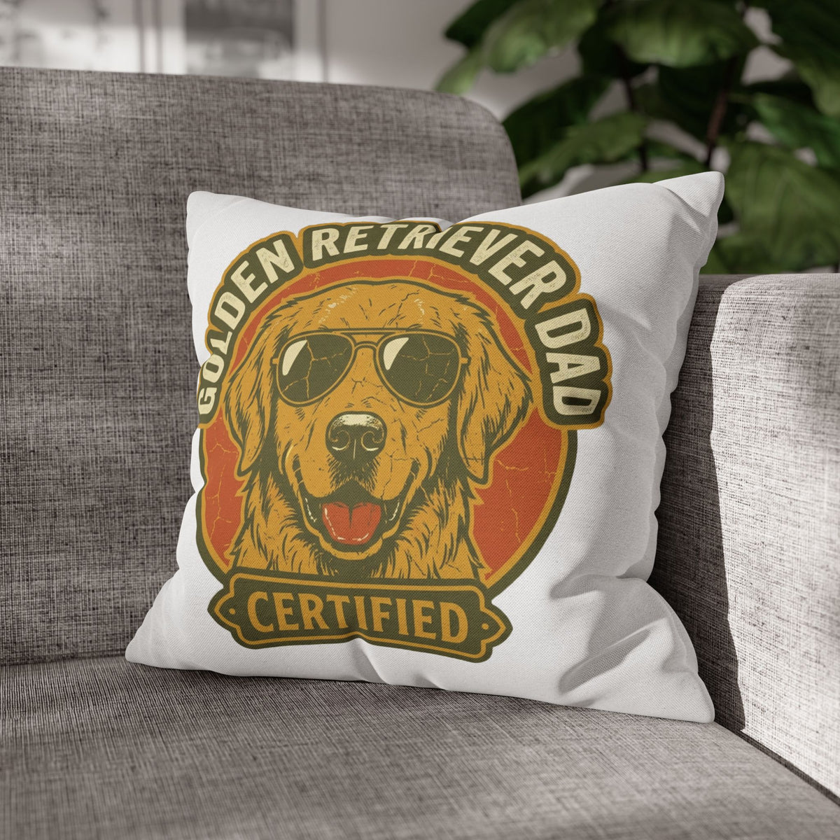 Funny Golden Retriever Dad Pillowcase — "Certified" Dog Lover Throw Pillow Cover