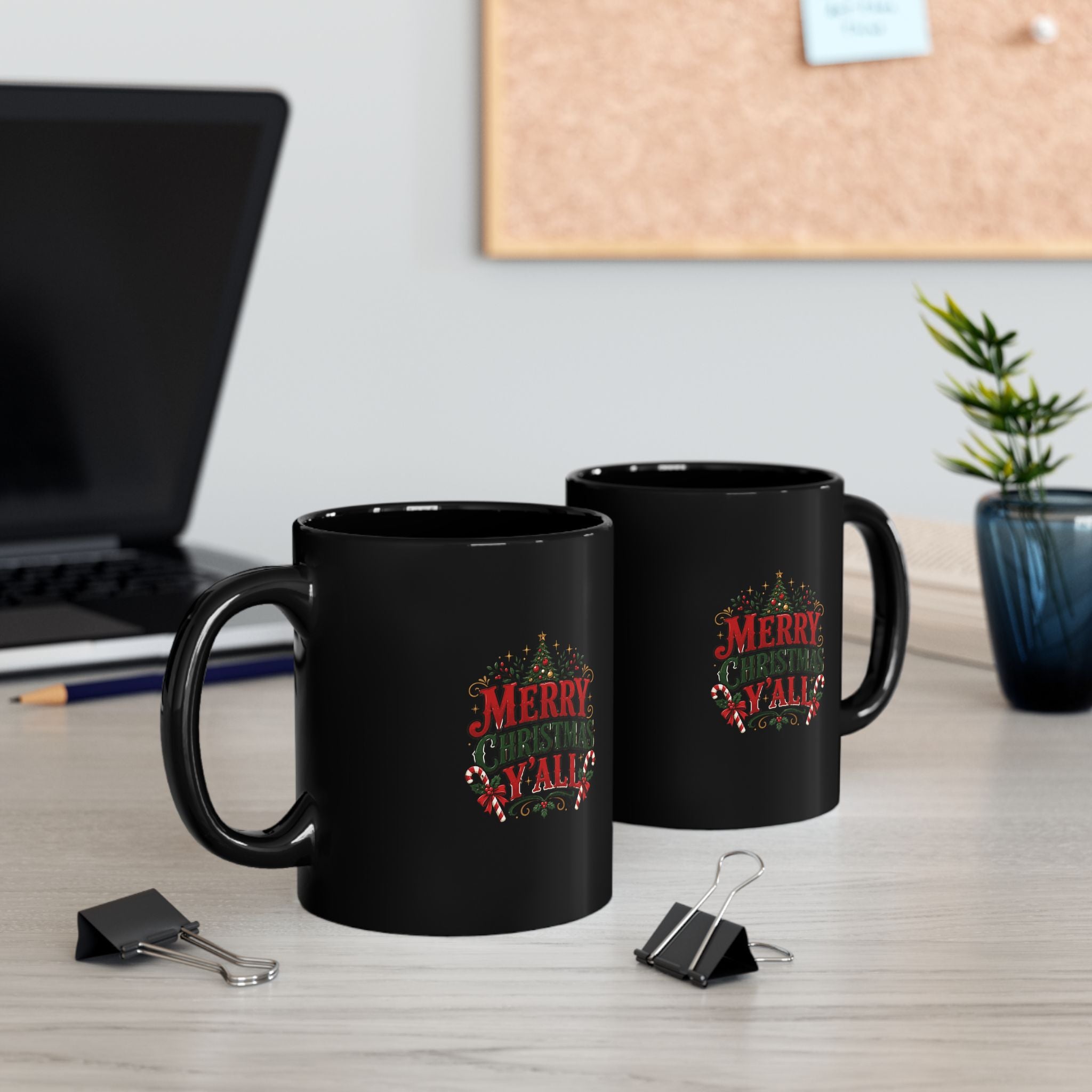 Merry Christmas Y'all Black Mug – Festive Southern Holiday Coffee Cup