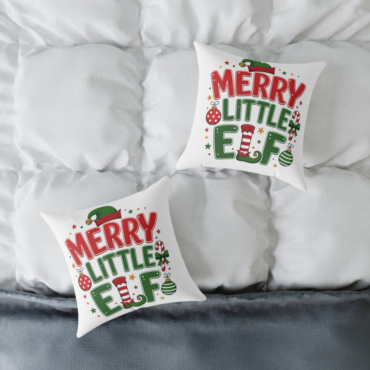 Christmas Merry Little Elf Square Pillow — Festive Christmas Holiday Decorative Cushion