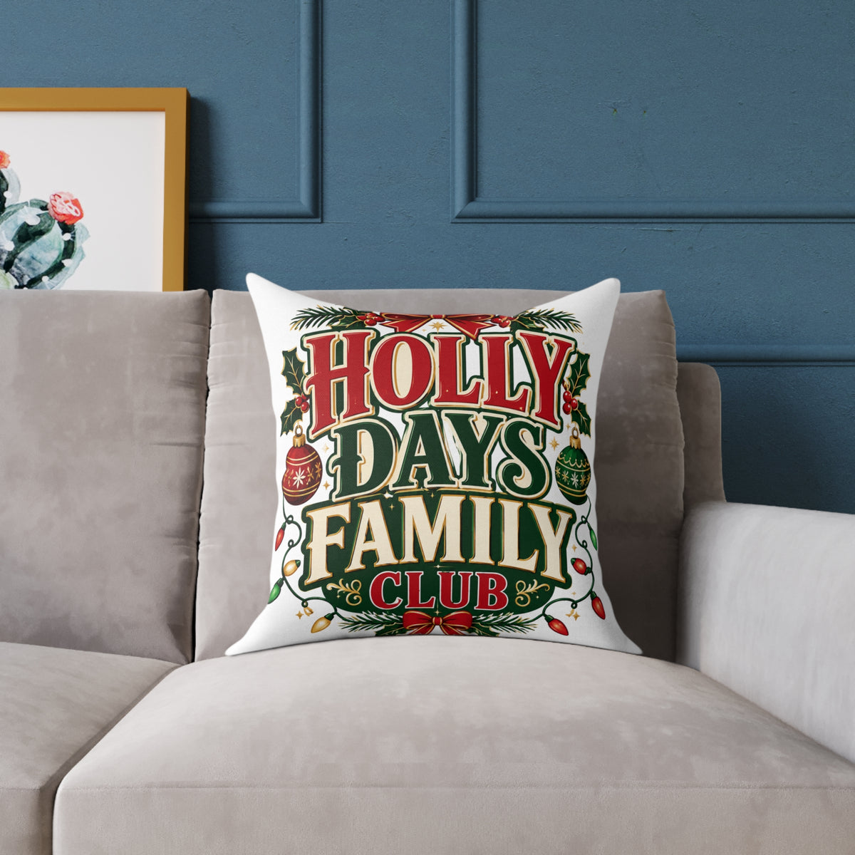 Holly Days Family Club Christmas Throw Pillow