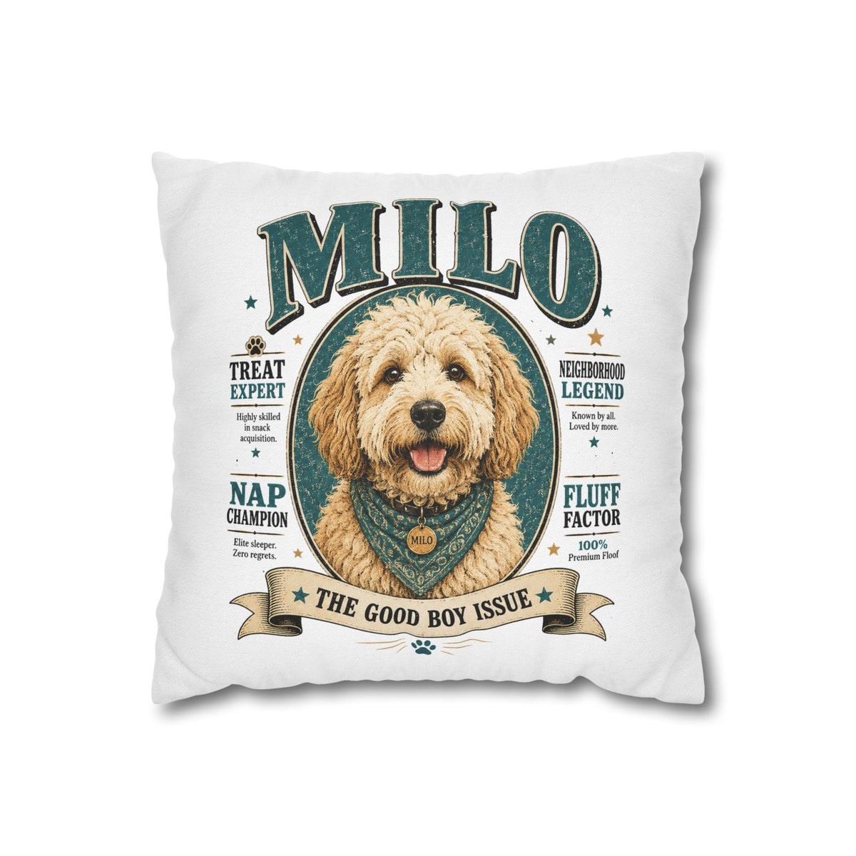 Dog Pillowcase — Personalized "Milo: The Good Boy Issue" Decorative Throw Pillowcase Milo Bailey Dog Dad Mom