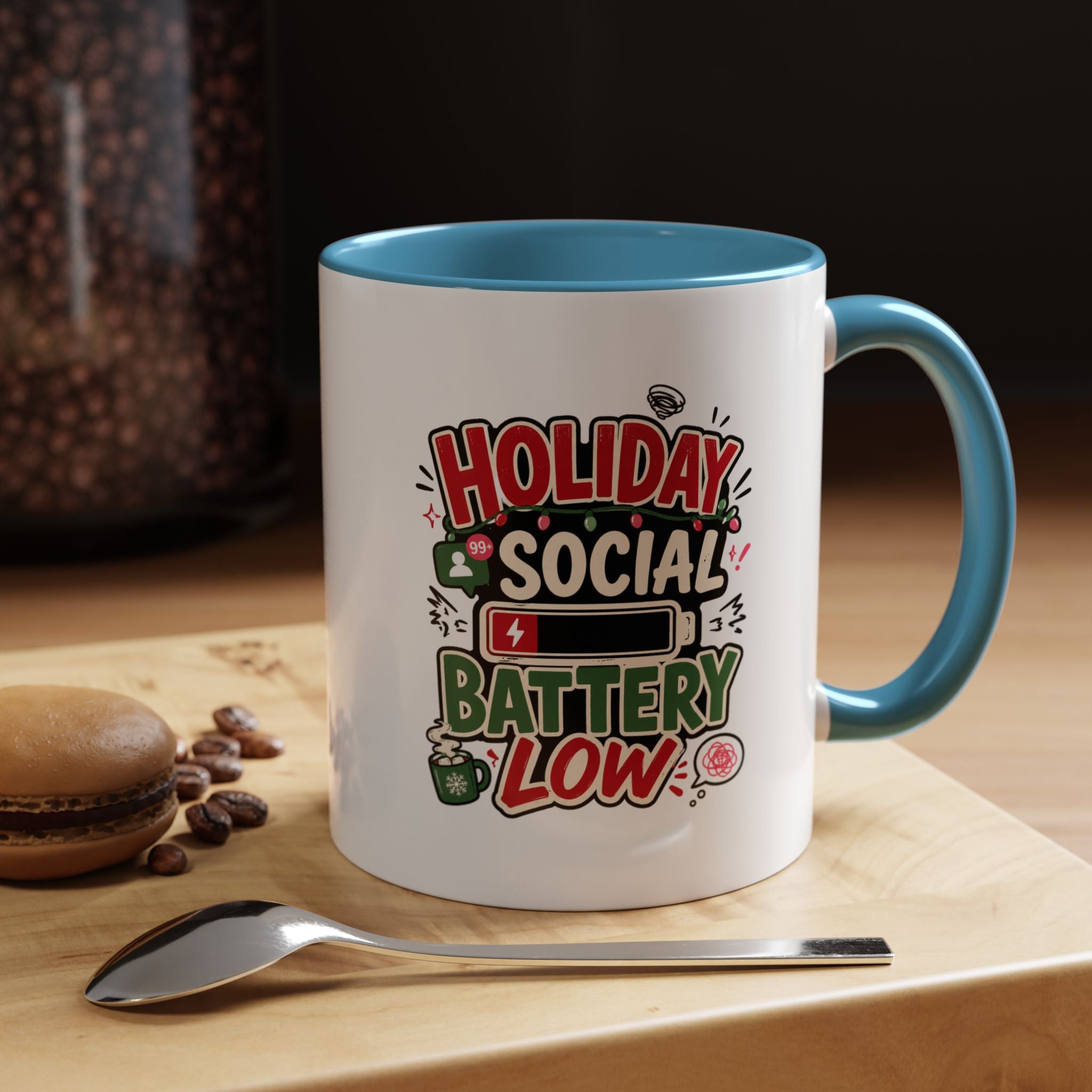 Modern Day Christmas Holiday Social Battery Low Accent  Coffee Mug
