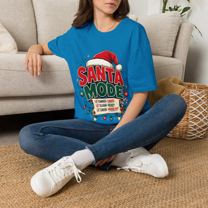 Santa Mode T-Shirt — Holiday Christmas Graphic Tee with Santa Hat