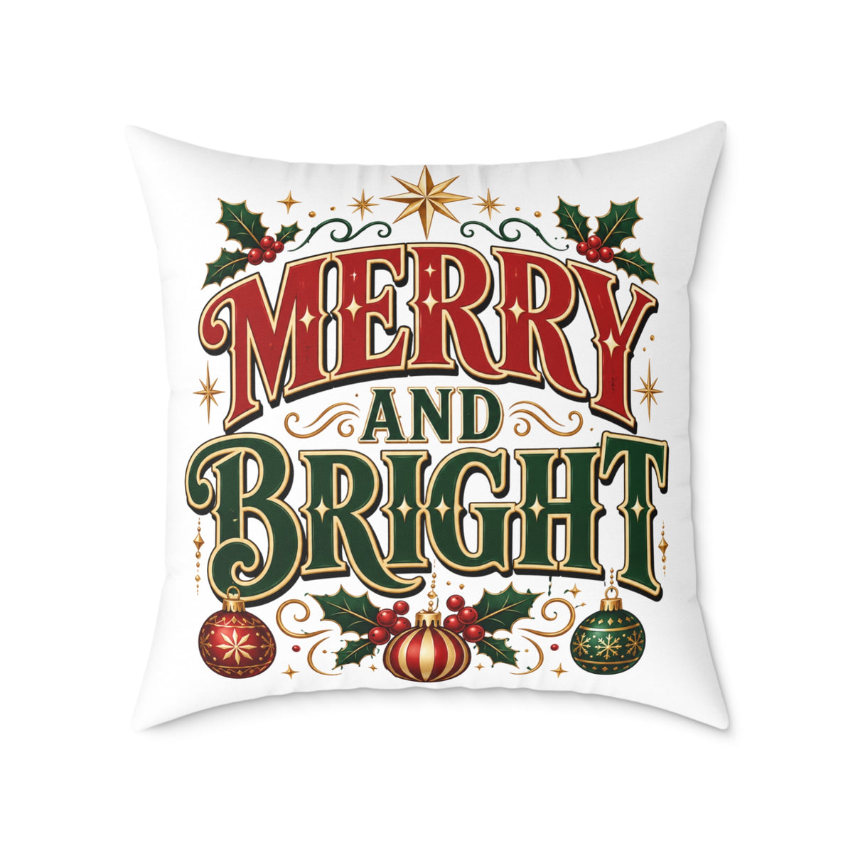 Square Christmas Pillow – "Merry and Bright" / "Mama Claus" Holiday Decorative Throw Pillow
