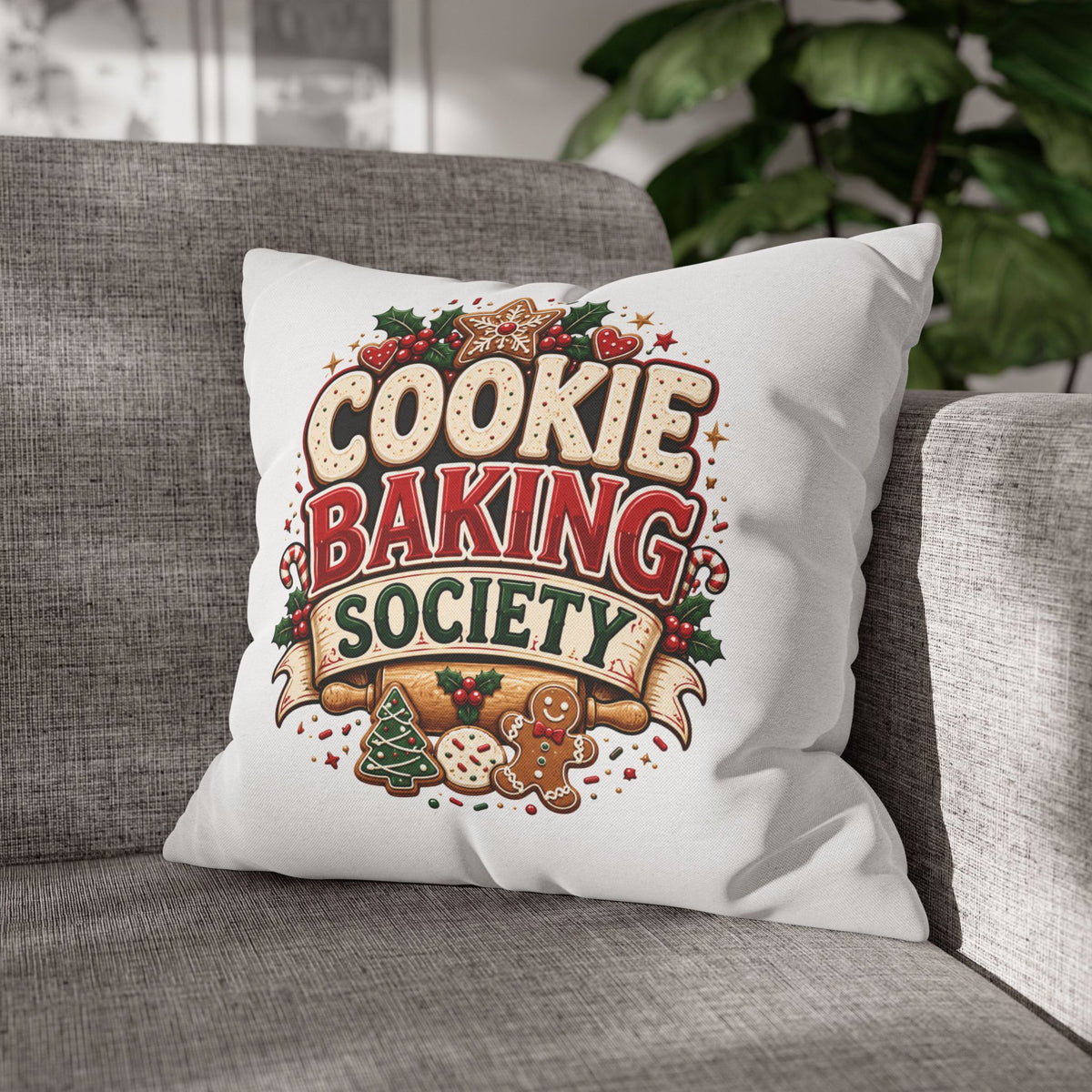 Christmas Cookie Baking Society Pillowcase — Holiday Baking Decorative Throw Pillow Cover