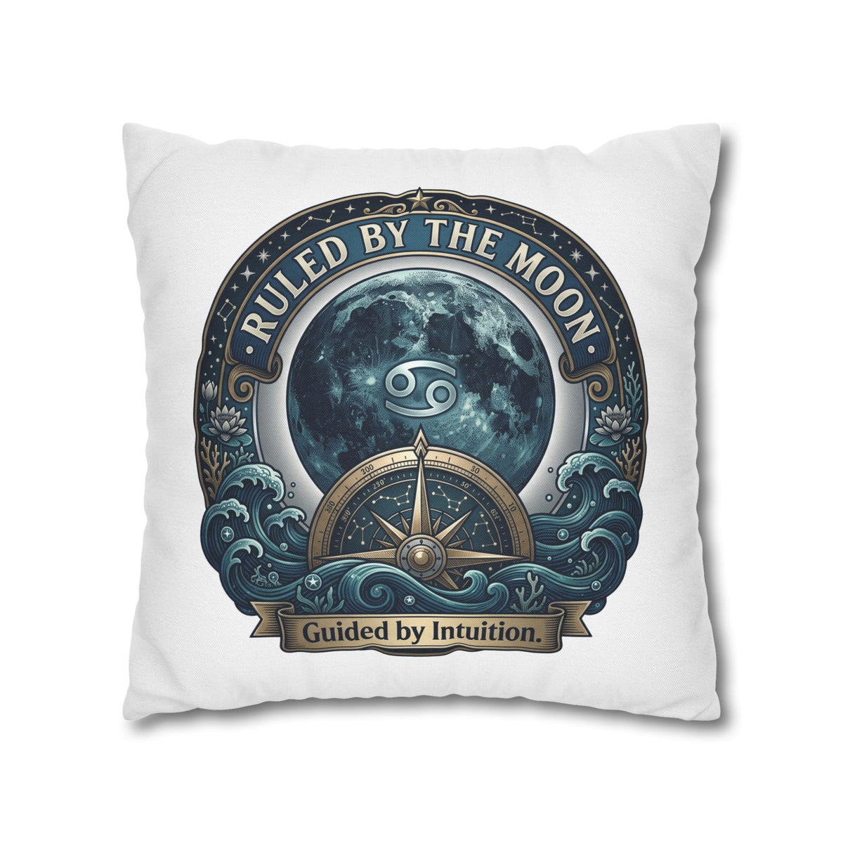 Ruled by the Moon Cancer Zodiac Pillowcase — 'Guided by Intuition' Decorative Throw Pillow Cover