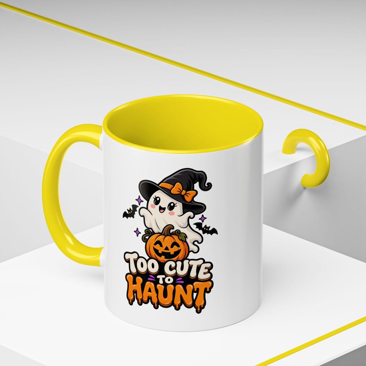 Halloween Coffee Mug - 'Too Cute to Haunt' Ghost Pumpkin Accent Mug