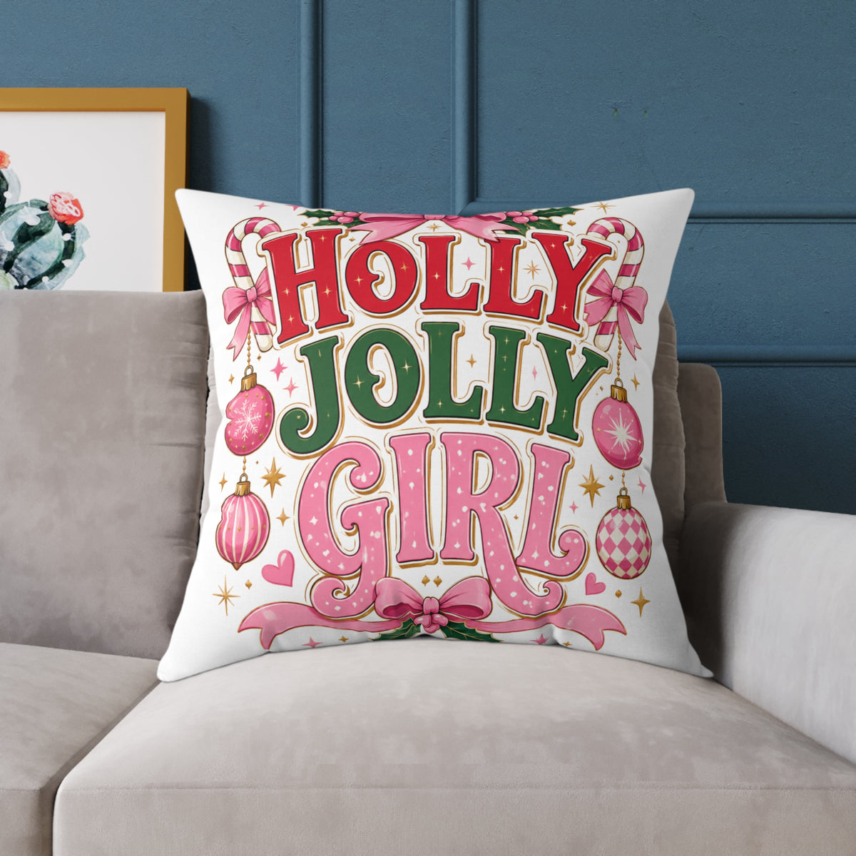 Christmas Holly Jolly Girl Holiday Pillow