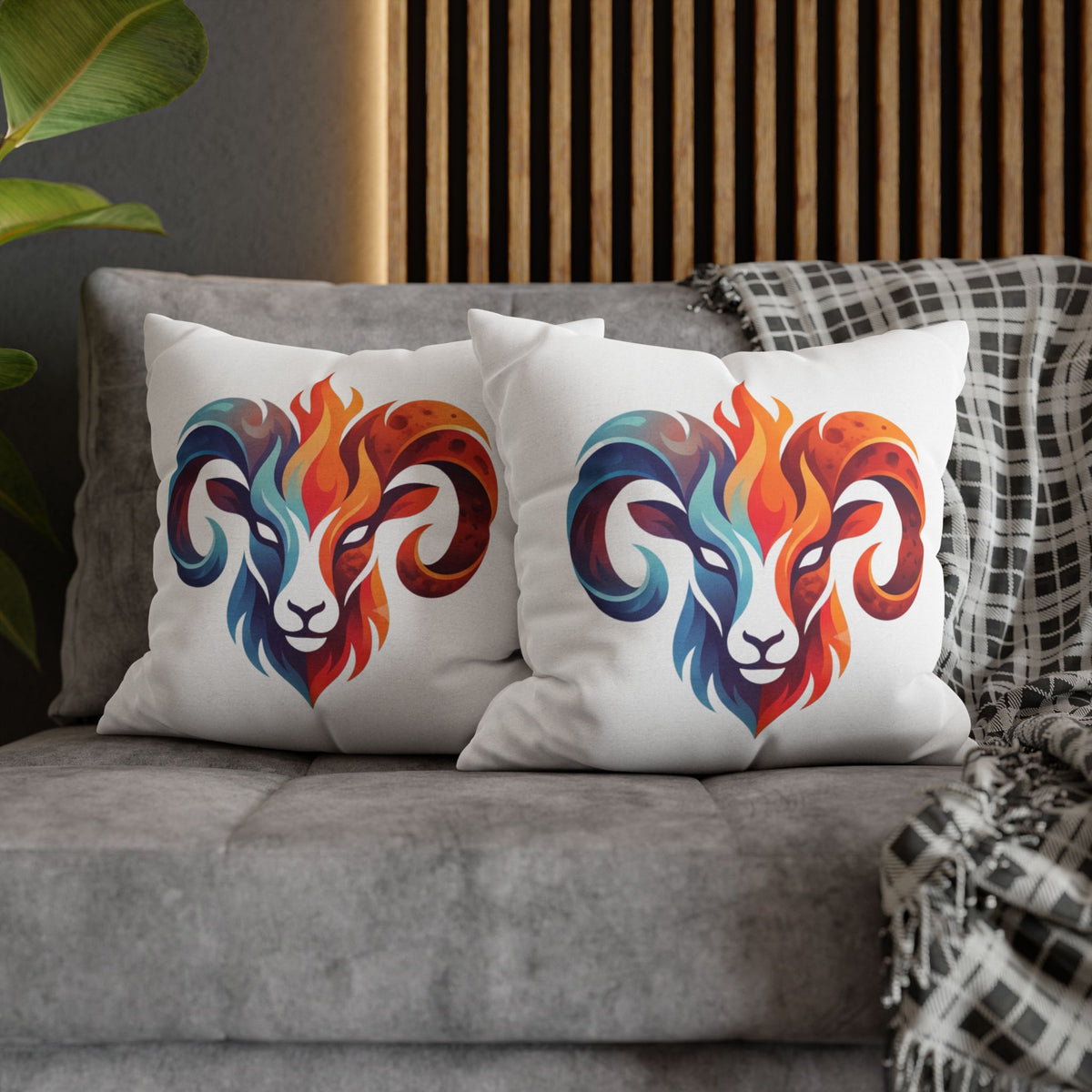 Aries Ram Flame Art Pillowcase — Colorful Zodiac Throw Pillow Cover
