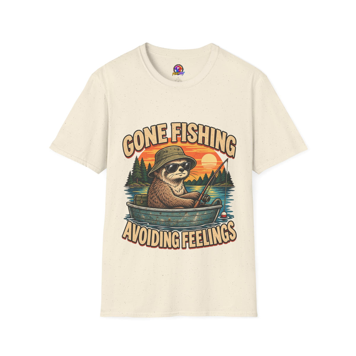 Funny And Witty T-Shirt — “Gone Fishing, Avoiding Feelings” Sloth Fishing Graphic Tee