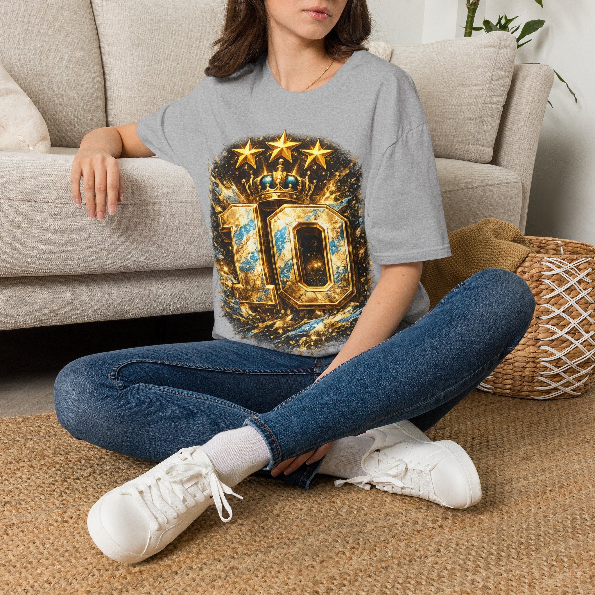 Argentina, MESSI #10 T-Shirt — Gold Crown '10' Victory Graphic Tee